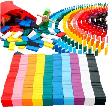 GRA DOMINO drewniane klocki + przeszkody 1000 el