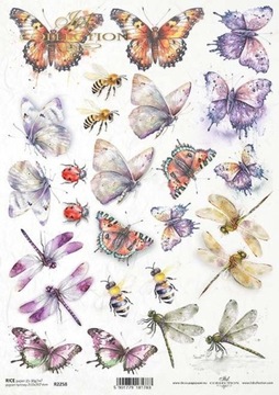ITD Collection - Decoupage Papier RYŻOWY R2258 - MOTYLE - A4