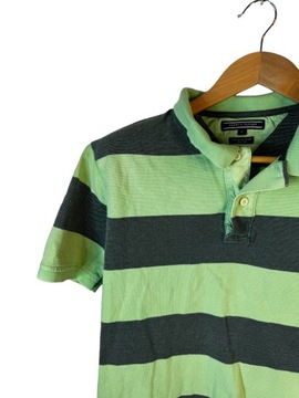 Koszulka polo Tommy Hilfiger zielona w paski z logiem XL
