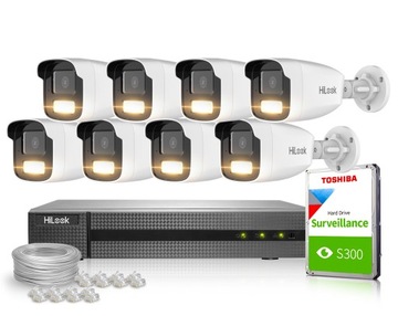Zestaw do monitoringu HiLook NVR-8CH-4MP/8P, IPCAM-B2-50DL(x8), 1TB, Kabel