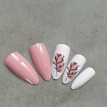 Paznokcie Sztuczne Tipsy Almond PINK NUDE Gałązki Samoprzylepne 24szt