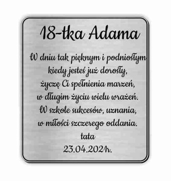 Tabliczka dedykacja do książki na Urodziny 18-tka
