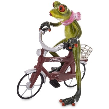FIGURKA ŻABA NA ROWERZE Z KOSZYKIEM 16 CM