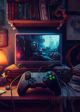 Plakat na płótnie Neon Punk gra graficzna gamepad