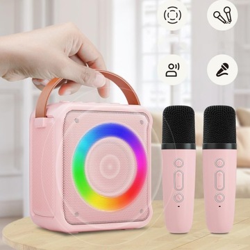 КАРАОКЕ-МАШИНА С BLUETOOTH 2 БЕСПРОВОДНЫХ МИКРОФОНА 5 РЕЖИМОВ ОСВЕЩЕНИЯ