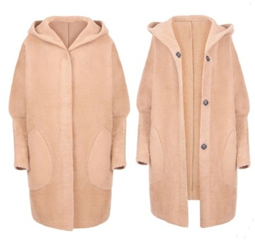 PŁASZCZ ALPAKA CIEPŁY MILUTKI WEŁNA OVERSIZE KAPTUR KOLORY