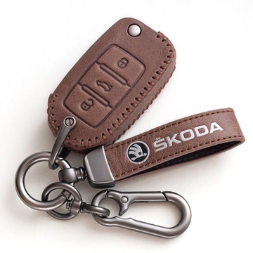 Автомобильный брелок SKODA из металла и кожи