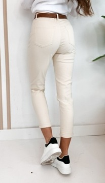 ELEGANCKIE SPODNIE JEANSOWE MOM FIT BOYFRIEND JASNE ECRU Z PASKIEM ROZMIARY