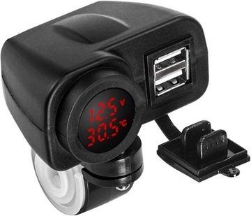 ЗАРЯДНОЕ УСТРОЙСТВО ДЛЯ МОТОЦИКЛА 2x USB ВОЛЬТМЕТР ТЕРМОМЕТР