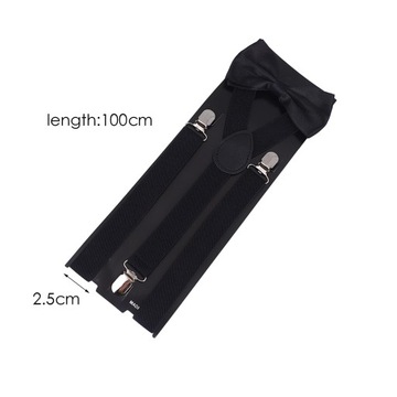 Комплект мужских подтяжек с галстуком-бабочкой Эластичные, удобные, повседневные лямки, черные