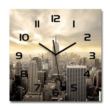 Cichy szklany zegar Manhattan Nowy Jork 60x60 cm