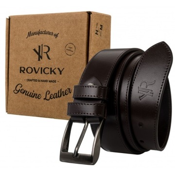 MĘSKI PASEK SKÓRZANY DO SPODNI ROVICKY PREZENT 24 105 BRĄZOWY