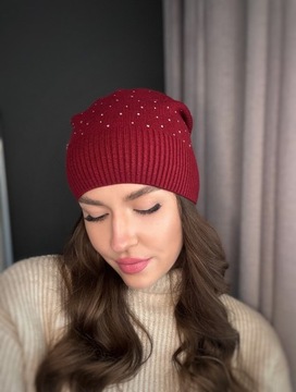 CZAPKA DAMSKA CEKINY MODNA ELEGANCKA CIEPŁA WIOSNA JESIEŃ BEANIE KOLOR 2921