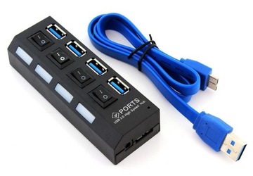 HUB rozdzielacz z włącznikami na 4 porty USB 3.0