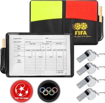 НАБОР СУДЕЙСКИХ СИСТЕЛКОВ + 2 КАРТОЧКИ + БЛОКНОТ FIFA + ЖЕТОНЫ В ПОДАРОК ​​РЕБЕНКУ
