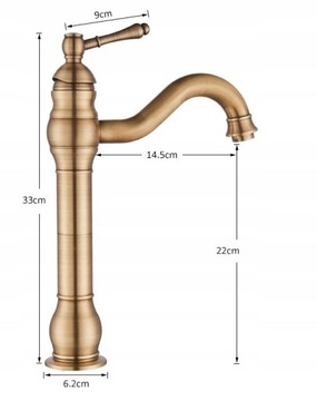 BATERIA UMYWALKOWA Stojąca Nablatowa Łazienkowa Wysoka Kran Retro ZŁOTA
