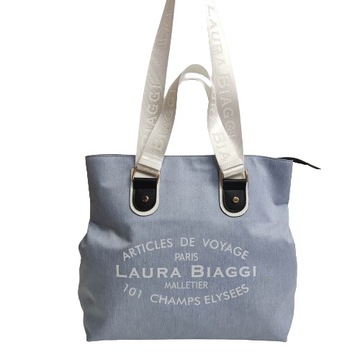 Torebka shopper Laura Biaggi torba na ramię niebieska jeans biała
