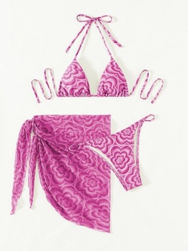 BIKINI KOMPLET + PAREO BOHO W KWIATY SHEIN L