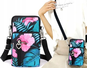Женская черная городская сумка для телефона, Клатч 2в1, цветы