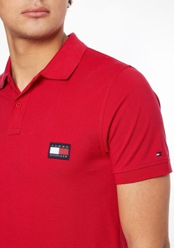 Koszulka polo męska TOMMY HILFIGER czerwona slim fit - XL