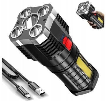 MOCNA MAŁA MEGA LATARKA TAKTYCZNA COB ZOOM LED USB AKUMULATOROWA