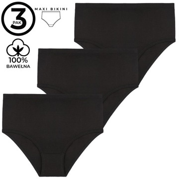 MORAJ figi damskie CZARNE gładkie bawełna MAXI BIKINI 3 pak 3XL