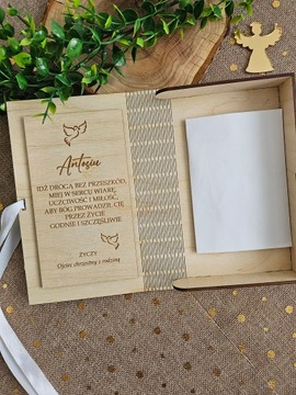 Деревянная копилка с карточкой пожеланий ПЕРВОЕ СВЯТОЕ ПРИЧАСТИЕ