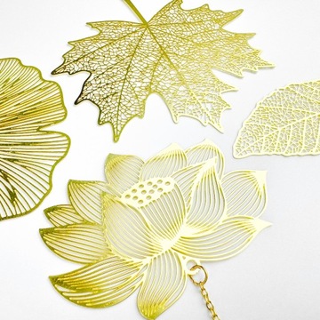 Закладка Декоративная Элегантная Металлическая для подарка Кленовый лист и Агат