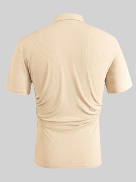 Koszulka polo męska z suwakiem prążkowana beżowa M