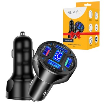 SZYBKA ŁADOWARKA SAMOCHODOWA SZYBKA 4xUSB 66W 3.1A QC 3.0 PODŚWIETLANA FAST