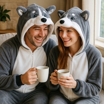 Piżama Onesie Kigurumi Kostium Przebranie Szary Husky XL: 175 - 185cm