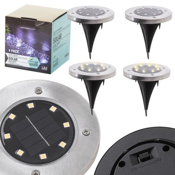 Lampy ogrodowe solarne najazdowe gruntowe 8LED 4 sztuki zimny biały