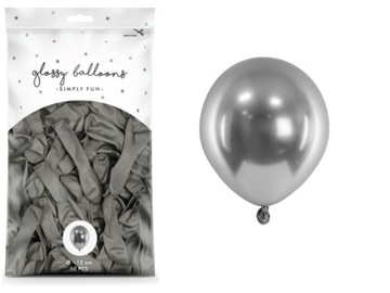 Balony chromowane Glossy ciemny srebrny 12cm 50szt