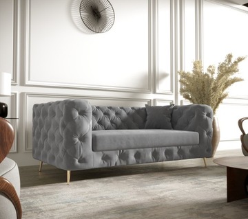 Sofa Chesterfield Piękna Szara Pikowana EN Meble
