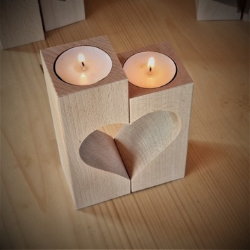 Набор деревянных подсвечников, подарок-сердце на День святого Валентина.