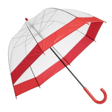 Parasol parasolka przezroczysta czerwona lamówka długi manualny na Prezent
