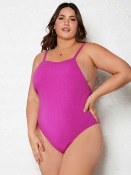 BODY NA RAMIĄCZKACH PRĄŻKOWANE Z ODKRYTYMI PLECAMI FIOLETOWE SHEIN XL 42