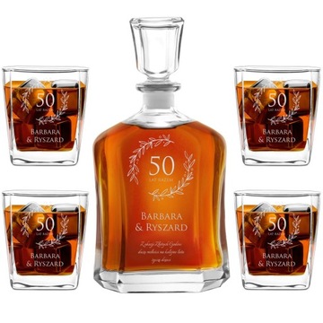 Prezent na Rocznicę Ślub Karafka 4 Szklanki z Grawerem Zestaw do Whisky