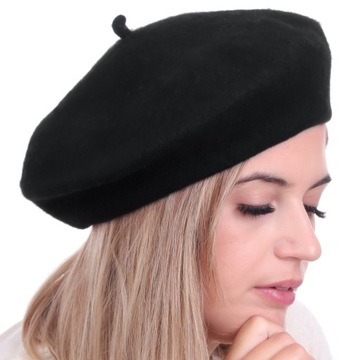 Beret z antenką damski w stylu francuskim wełniany