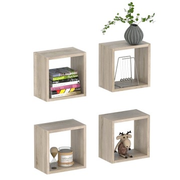 Полка подвесная квадратная для игрушек и книг NINA 4 шт, дуб сонома