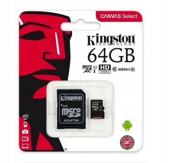 Карта microSDXC KINGSTON Canvas Select Plus емкостью 64 ГБ