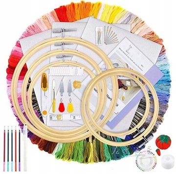 ZESTAW DO HAFTOWANIA WYSZYWANIA DIY TAMBORKI MULINY IGŁY NICI DO HAFTU ETUI