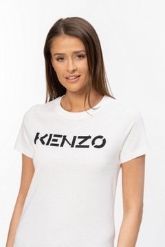 KENZO - biały t-shirt damski z czarnym logo r. L