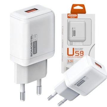 ŁADOWARKA SIECIOWA DO TELEFONU USB BIAŁA 2A 2100mA 10W UNIWERSALNA