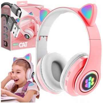 SŁUCHAWKI BEZPRZEWODOWE B39 Z USZAMI BLUETOOTH RGB KOCIE USZY DLA DZIECKA