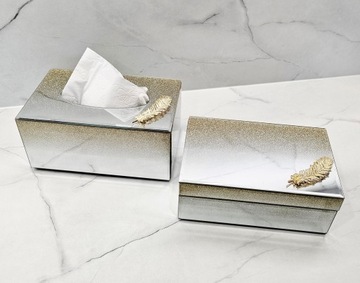 Зеркальный контейнер с блестками TICKET GLAMOUR перо 22x13x11см золото