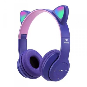 SŁUCHAWKI BLUETOOTH LED KOCIE USZY DLA DZIECI RGB ZMIANA KOLORÓW MIKROFON