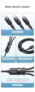 КАБЕЛЬ LIGHTNING MICRO USB-C 3 В 1, 6 А, 65 Вт, QC 4