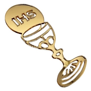 Золотой топпер для торта ДЕКОР для причастия IHS GOAL, золотое зеркало из плексигласа.