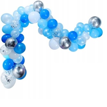 BALONY NIEBIESKIE SREBRNE konfetti GIRLANDA taśma